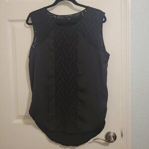 Banana Republic Black Sleeveless Lace Pieced Tank Blouse- Large